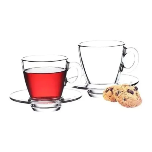 Pasabahce Aqua Tea Set 95040 – 215 ml, 24 Cups + 24 Saucers (48-Piece Set)